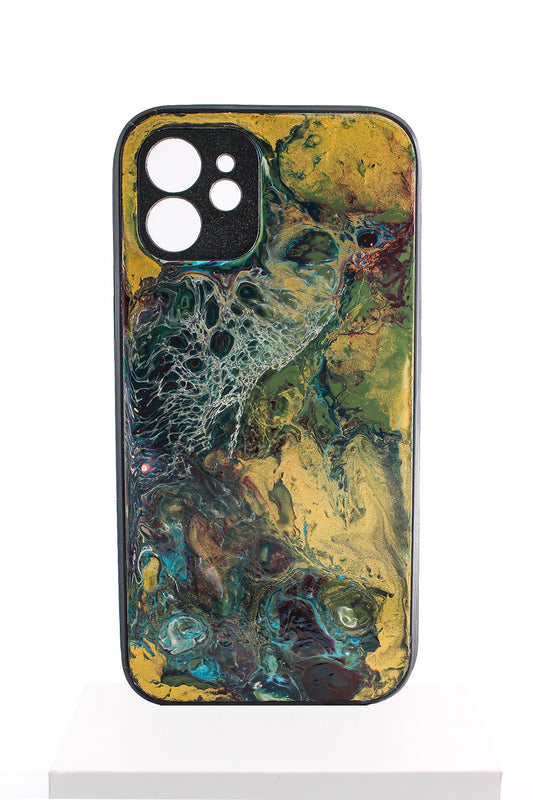 iPhone 12 | Handgefertigte Fluid-Art Handyhülle | Gold Multicolor