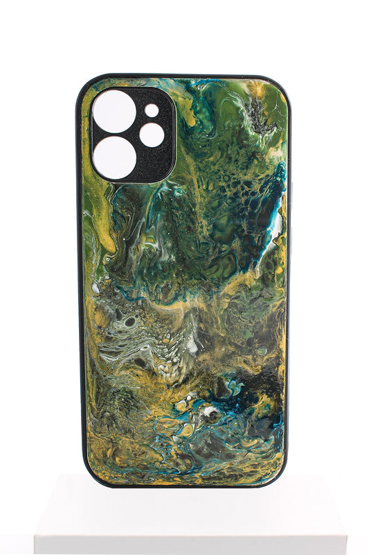 iPhone 12 mini | Handgefertigte Fluid-Art Handyhülle | Gold Multicolor