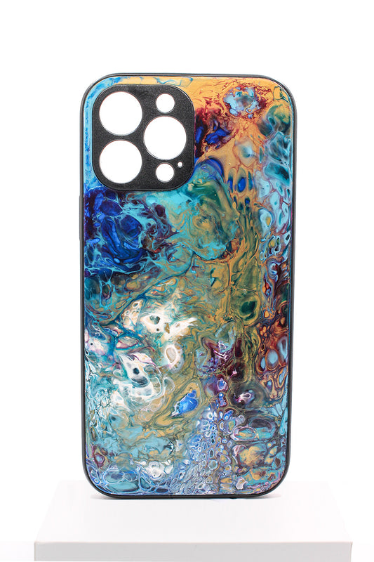iPhone 13 pro Max | Handgefertigte Fluid-Art Handyhülle | Gold Multicolor