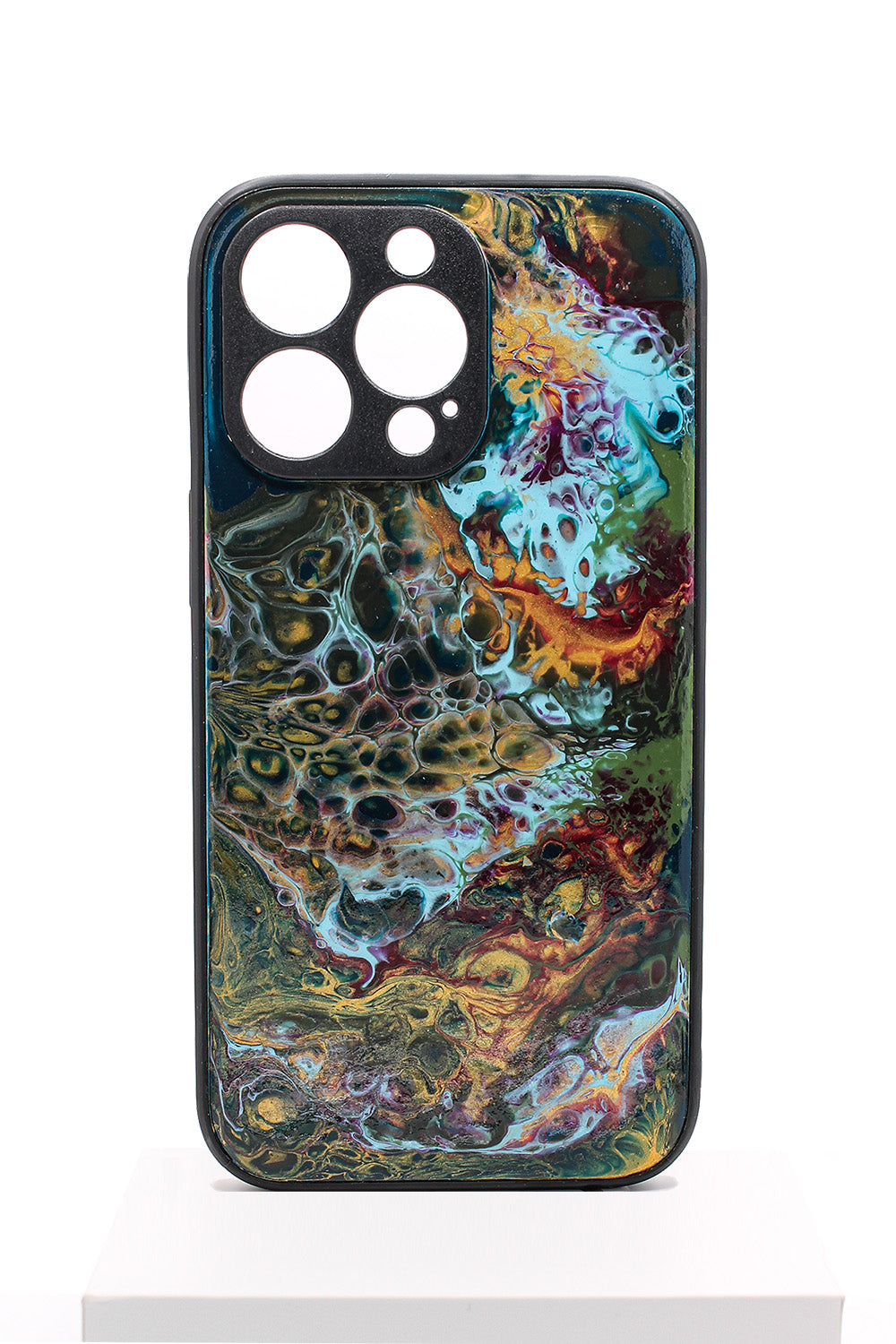 iPhone 13 pro | Handgefertigte Fluid-Art Handyhülle | Gold Multicolor