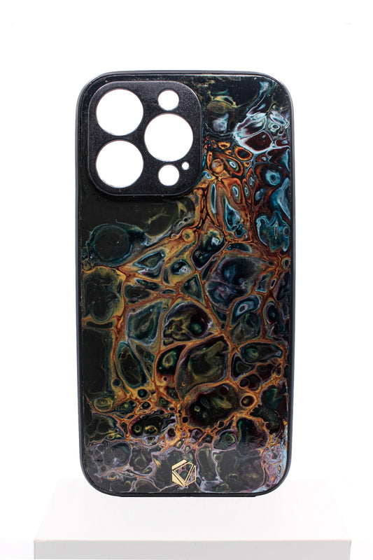 iPhone 13 pro | Handgefertigte Fluid-Art Handyhülle | Gold Multicolor