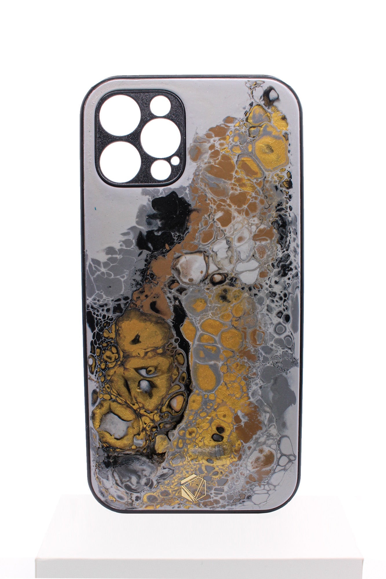 iPhone 12 pro | Handgefertigte Fluid-Art Handyhülle | Gold Rot Orange