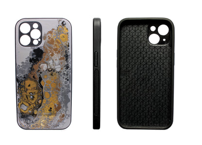 iPhone 12 pro | Handgefertigte Fluid-Art Handyhülle | Grau Gold
