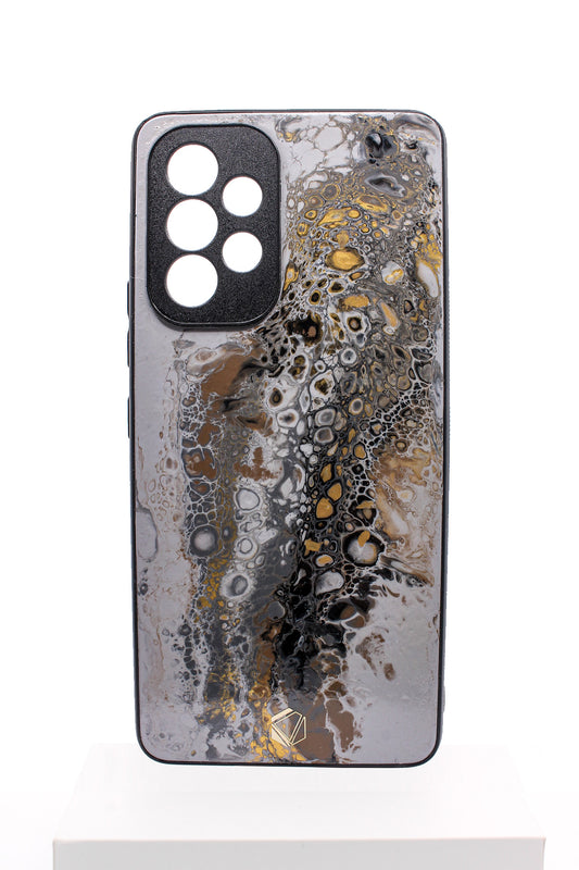 Samsung A53 | Handgefertigte Fluid-Art Handyhülle | Gold Grau