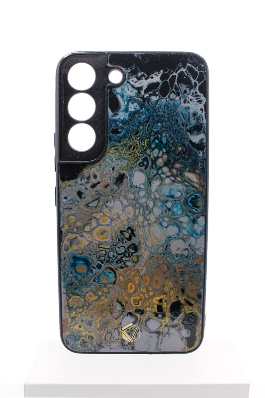 Samsung Galaxy S22 | Handgefertigte Fluid-Art Handyhülle | Gold Blau