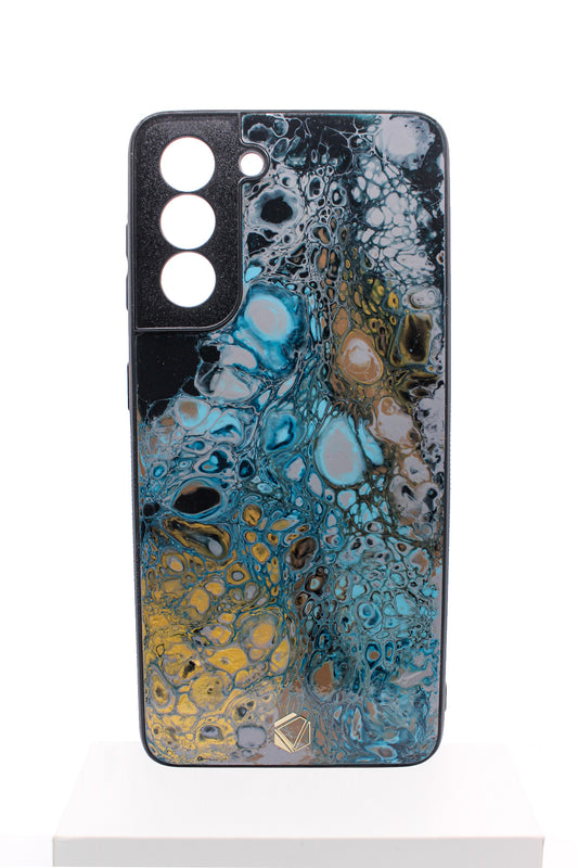 Samsung Galaxy S21 | Handgefertigte Fluid-Art Handyhülle | Gold Blau