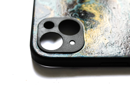 iPhone 12 mini | Handgefertigte Fluid-Art Handyhülle | Gold Multicolor